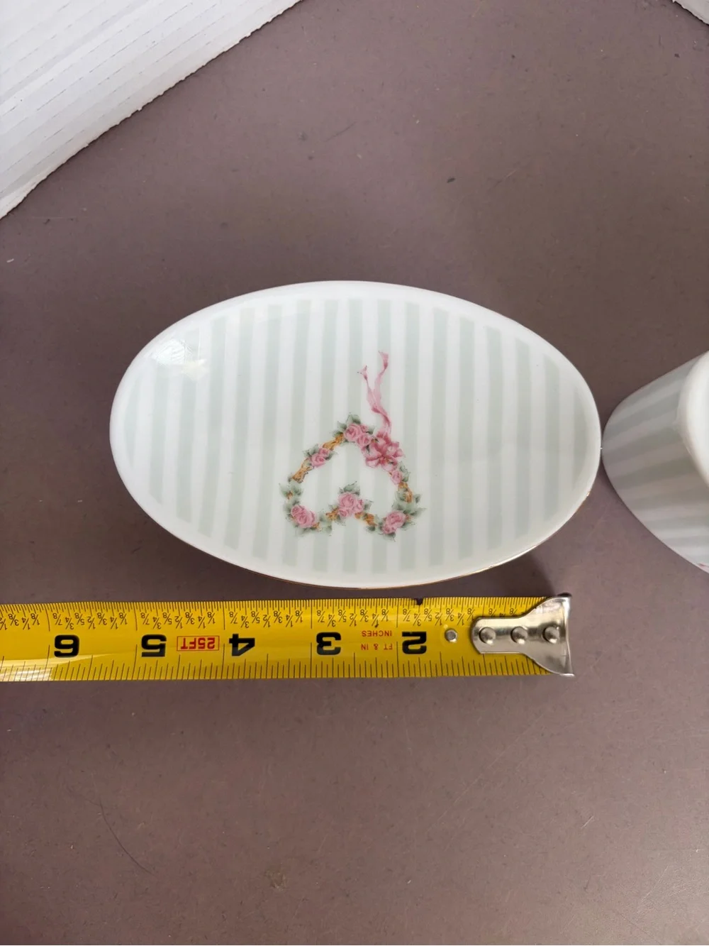 Otagiri Porcelain Heart Floral Vanity Dish and Brush Holder